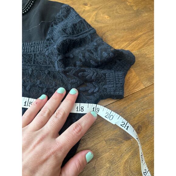 Zara Basic Black Lace Beaded Sheer Top - Size Large Whimsy Goth Mesh - Picture 8 of 13